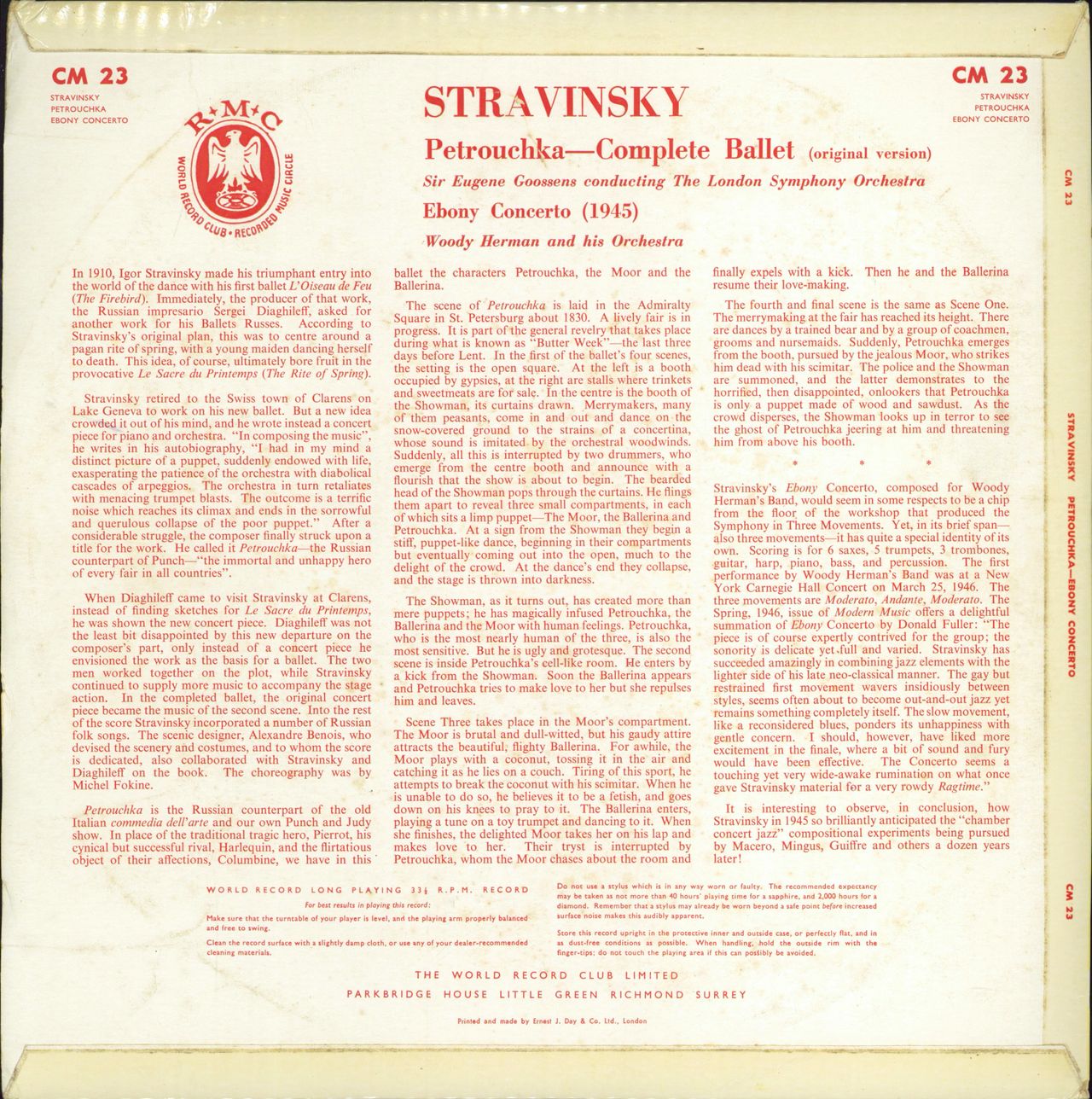 Igor Stravinsky Petrouchka / Ebony Concerto UK vinyl LP album (LP record)