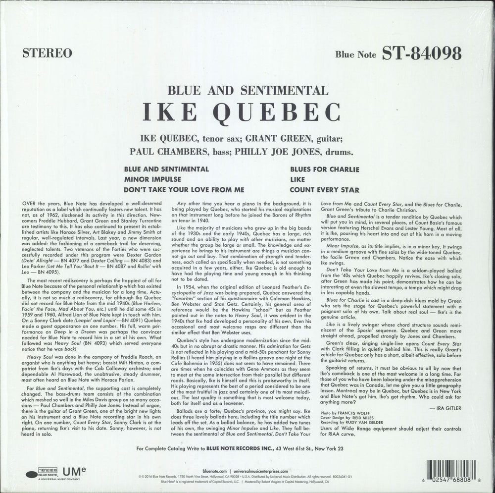 Ike Quebec Blue And Sentimental - shrink US vinyl LP album (LP record)