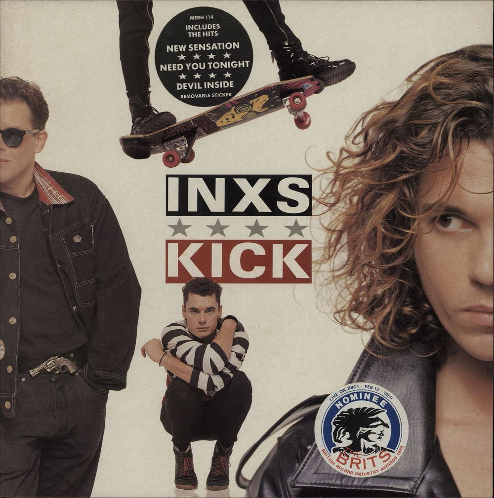 Inxs Kick - Hype Sticker & Brits Sticker UK vinyl LP album (LP record) MERH114