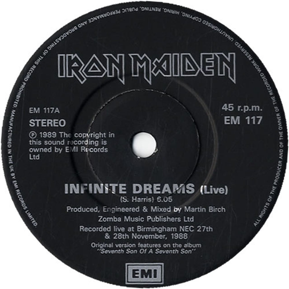 Iron Maiden Infinite Dreams - P/S - Paper label UK 7" vinyl single (7 inch record / 45) IRO07IN603598