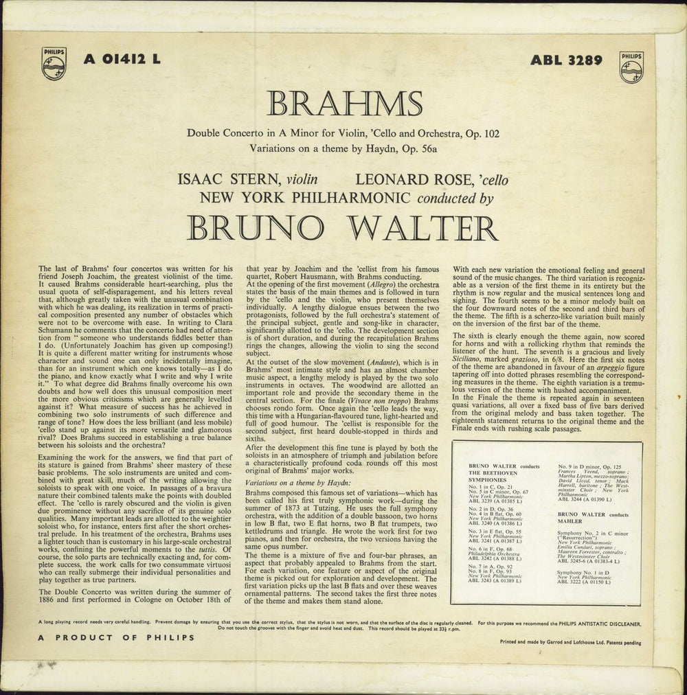 Isaac Stern Brahms: Double Concerto in A Minor / Variations On A Theme By Haydn UK vinyl LP album (LP record)