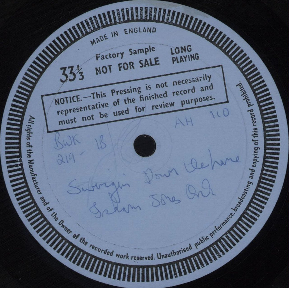 Isham Jones Swingin' Down The Lane - Test Pressing UK vinyl LP album (LP record) IUILPSW682756