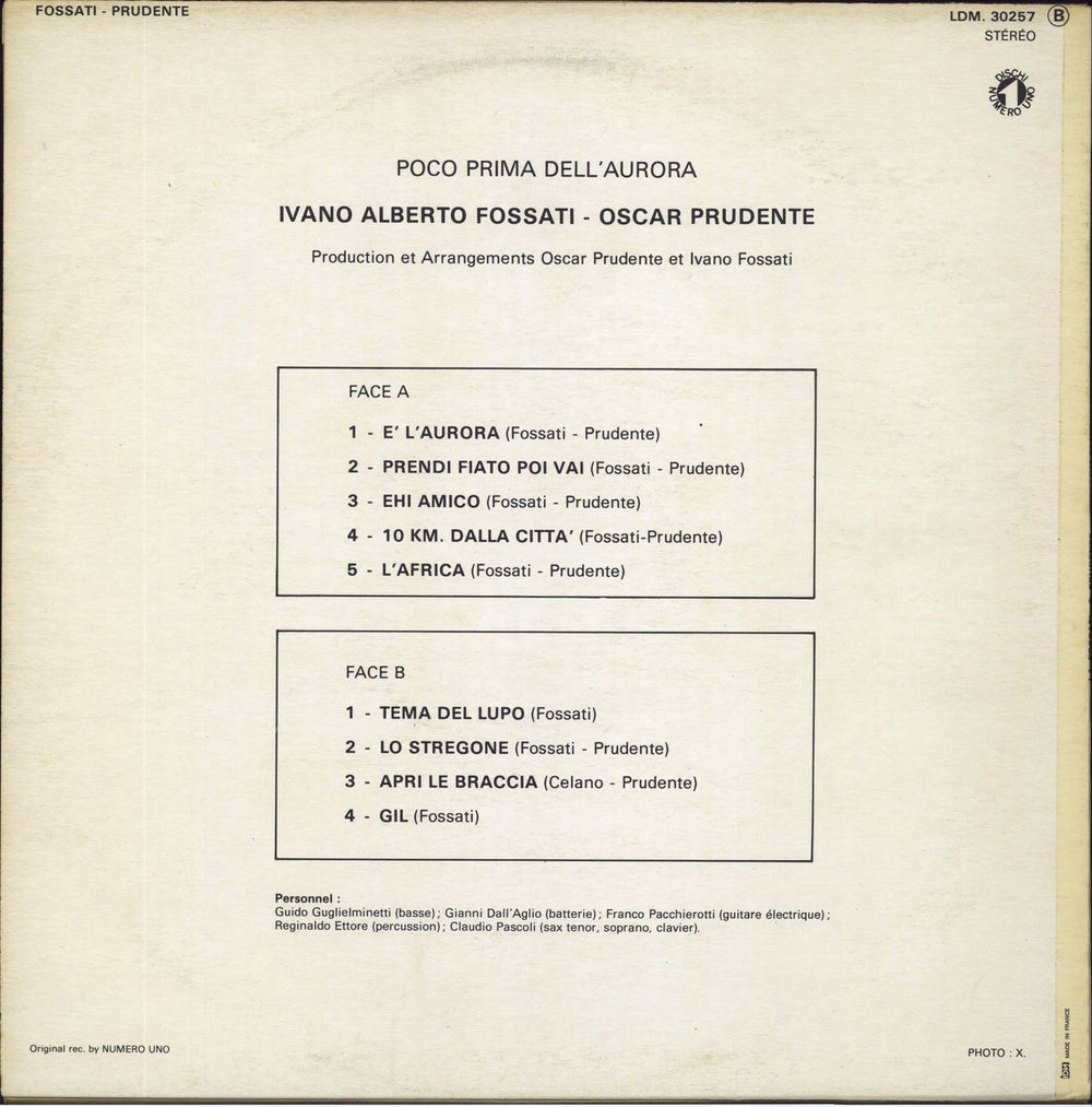 Ivano Fossati Poco Prima Dell'Aurora French vinyl LP album (LP record)