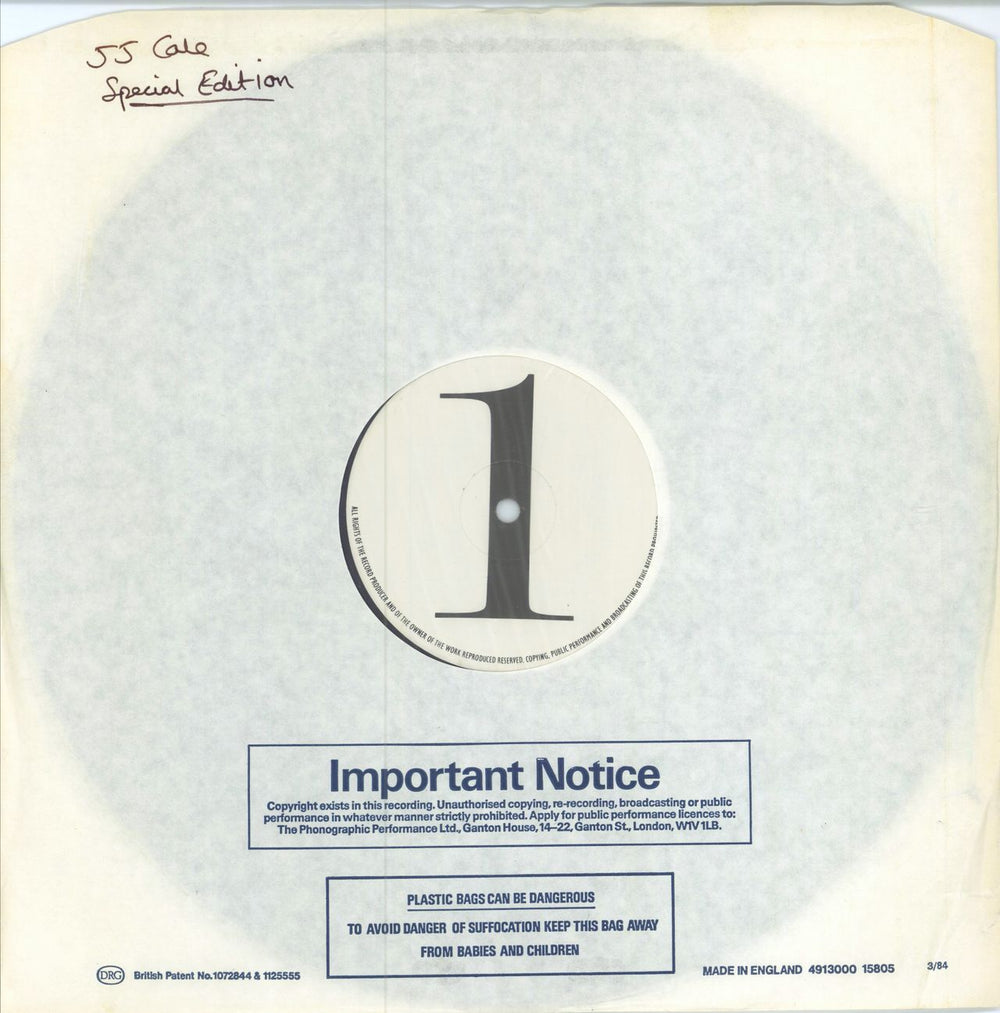 J.J. Cale Special Edition - Test Pressing UK vinyl LP album (LP record) MERL42