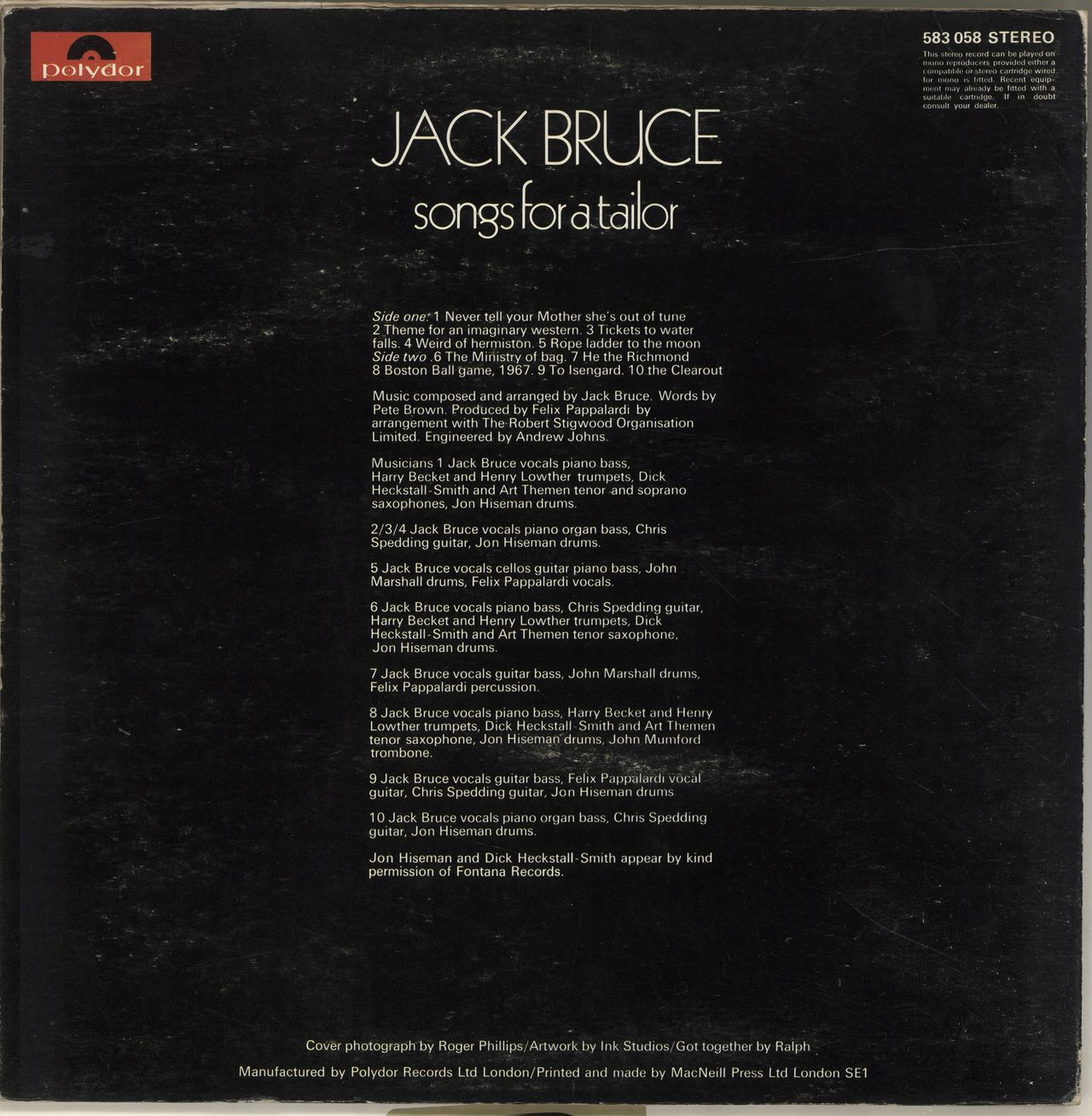 Jack BRUCE☆Songs For A Tailor UK Polydor - 洋楽