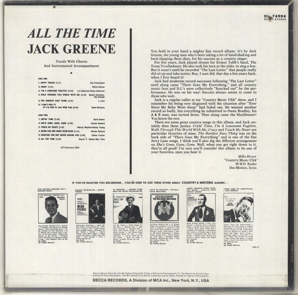 Jack Greene Best Of Jack Greene US vinyl LP album (LP record)