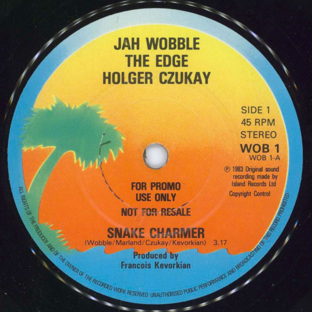 Jah Wobble Snake Charmer UK Promo 7" vinyl single (7 inch record / 45) WOB1