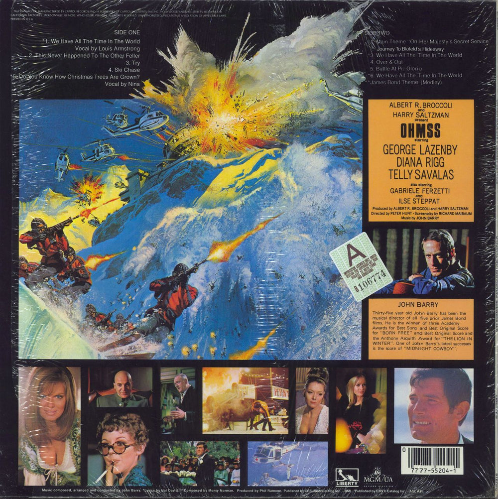 James Bond On Her Majesty's Secret Service - Shrink US vinyl LP album (LP record) 077775520415