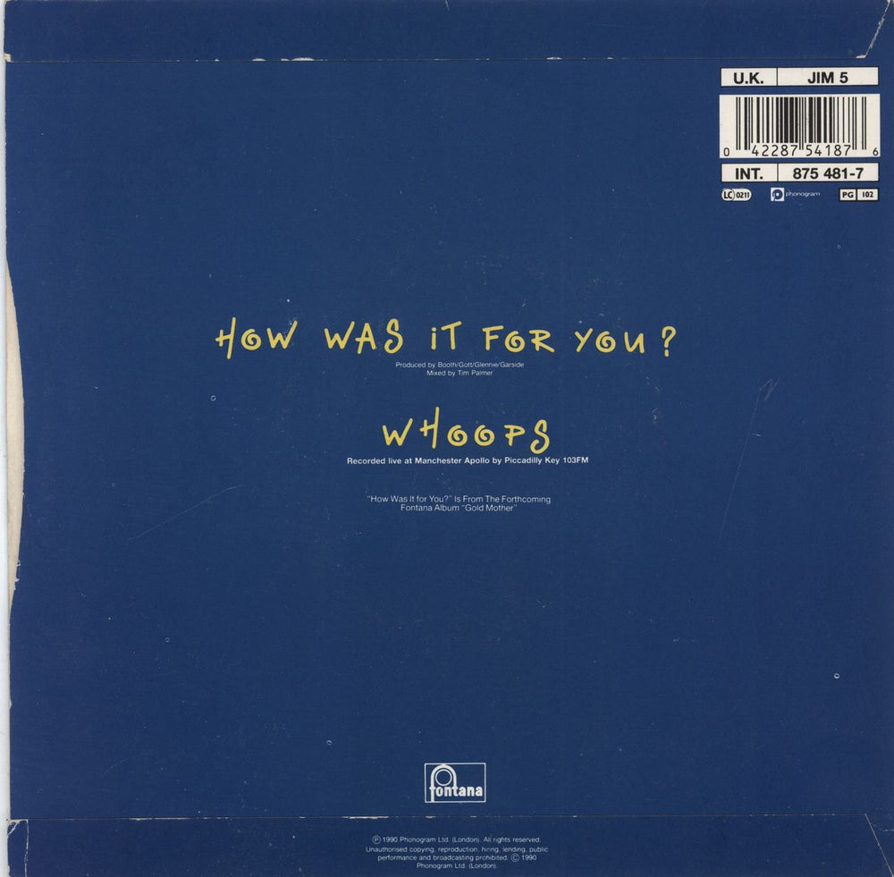 James How Was It For You - EX UK Promo 7" vinyl single (7 inch record / 45) 042287541876