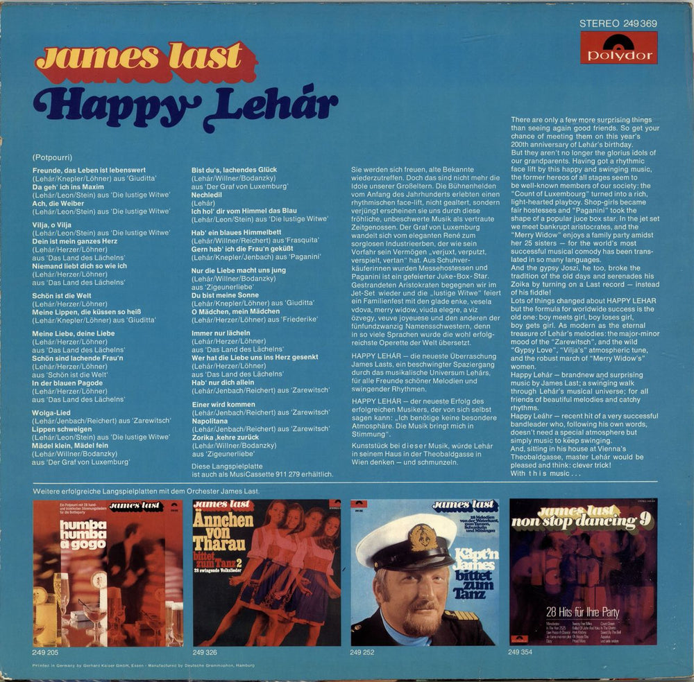 James Last Happy Lehar German vinyl LP album (LP record)