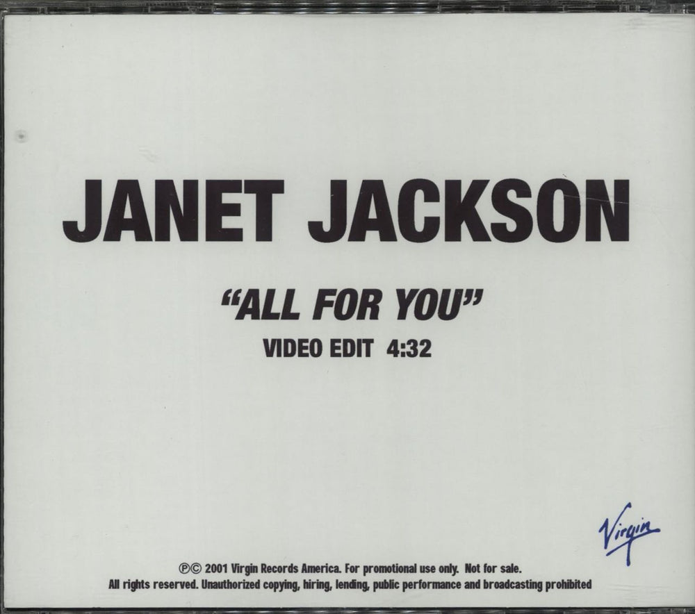 Janet Jackson All For You - Video Edit 4:32s US Promo CD-R acetate J-JCRAL183497