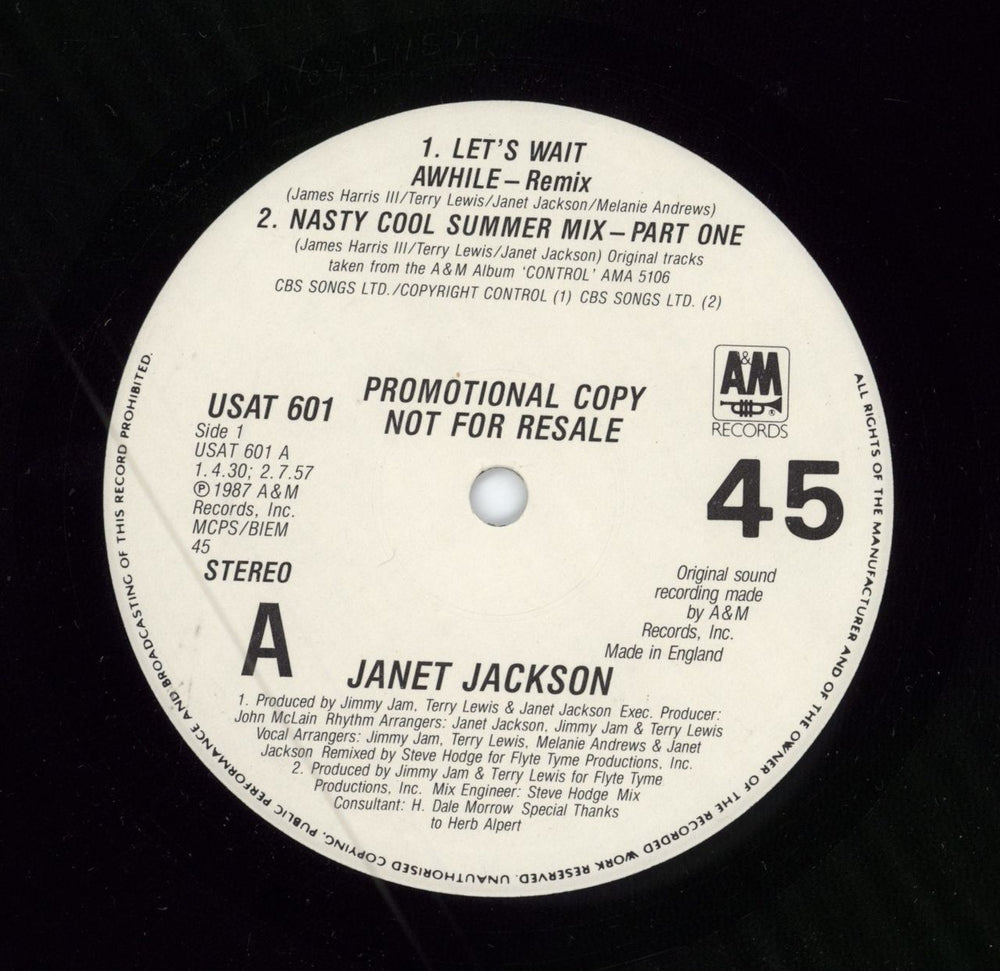 Janet Jackson Let's Wait Awhile UK Promo 12" vinyl single (12 inch record / Maxi-single) USAT601