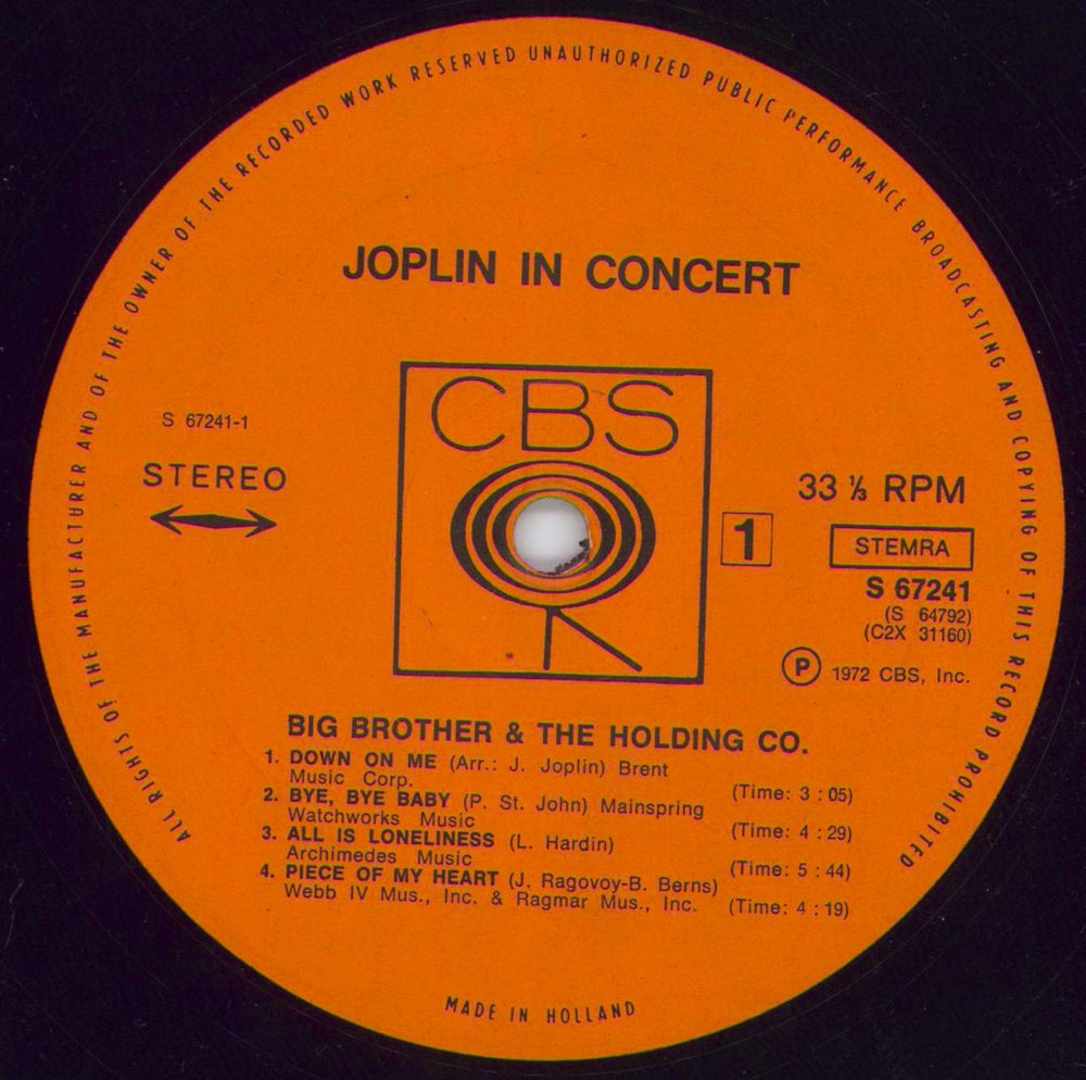 Janis Joplin In Concert - Orange Label Dutch 2-LP vinyl record set (Double LP Album) JNJ2LIN816865