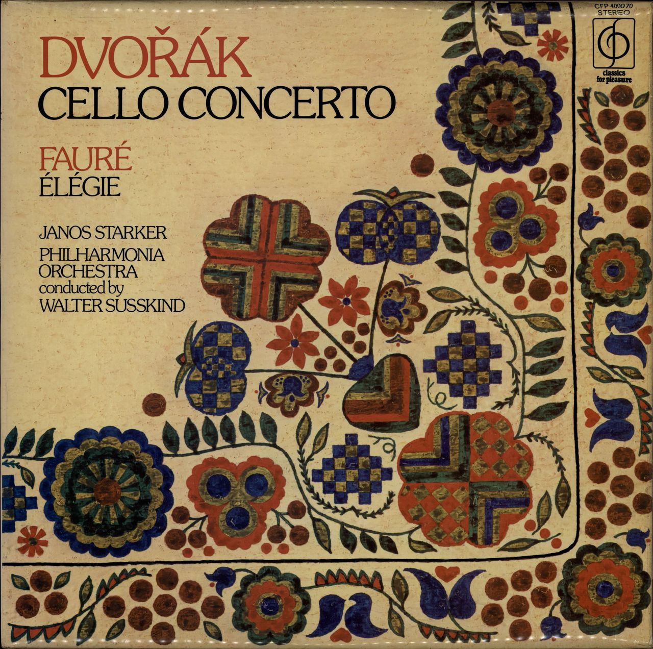 János Starker Dvorák: Cello Concerto / Fauré: Élégie UK vinyl LP album (LP record) CFP40070