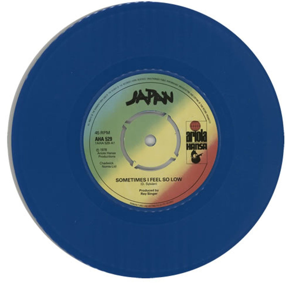 Japan Sometimes I Feel So Low - Blue Vinyl - 4prong UK 7" vinyl single (7 inch record / 45) JAP07SO09335