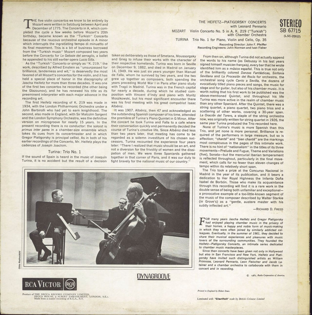 Jascha Heifetz & Gregor Piatigorsky The Heifetz-Piatigorsky Concerts UK vinyl LP album (LP record)