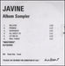 Javine Album Sampler UK Promo CD-R acetate CD-R ACETATE