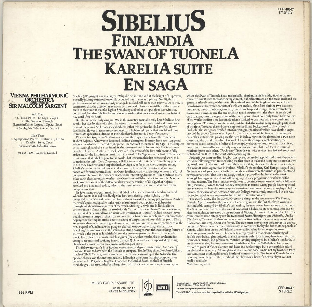 Jean Sibelius Finlandia / The Swan Of Tuonela / Karelia Suite / En Saga UK vinyl LP album (LP record)