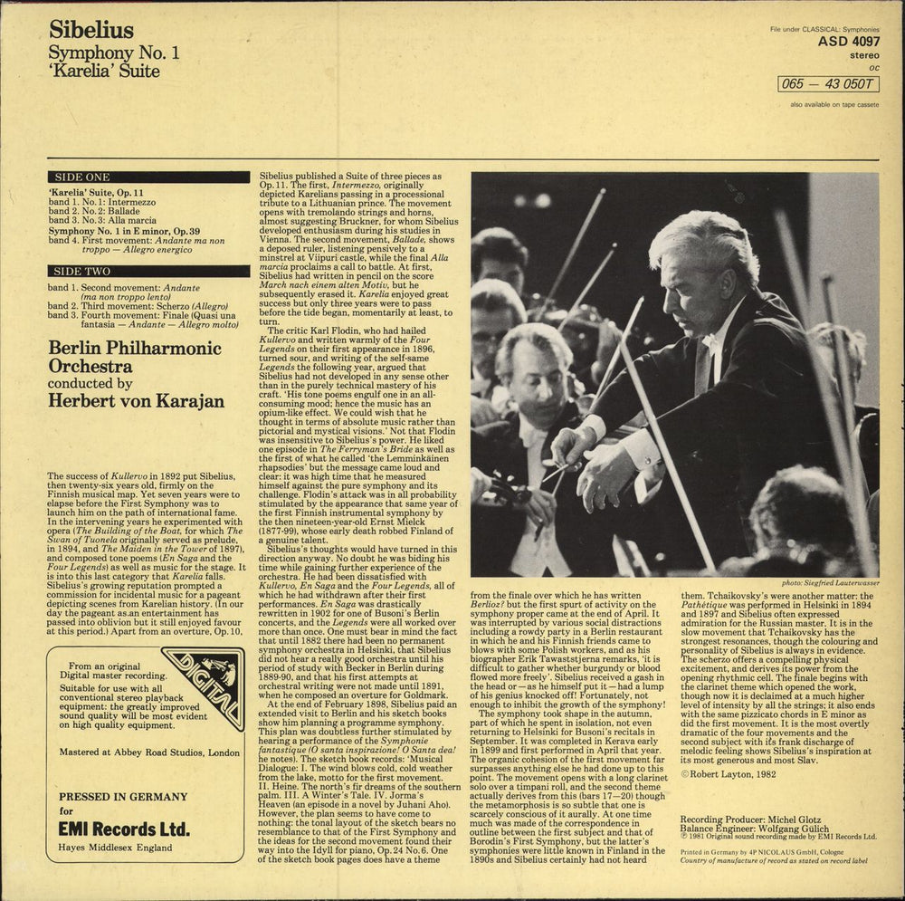 Jean Sibelius Sibelius: Karella Suite, Op. 11 / Sinfonie Nr. 1 E-Moll, Op. 39 German vinyl LP album (LP record)