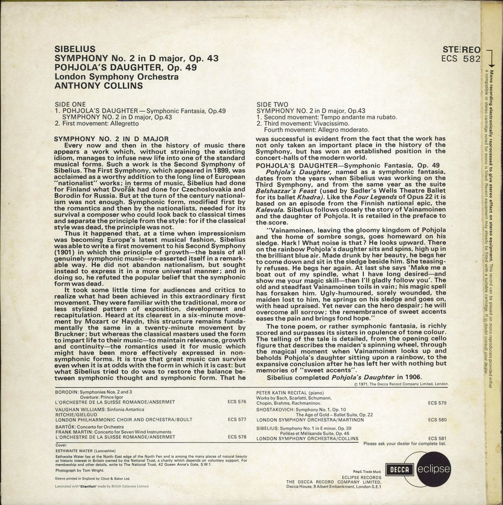 Jean Sibelius Symphony No. 2 In D Major / Pohjola's Daughter UK vinyl LP album (LP record)