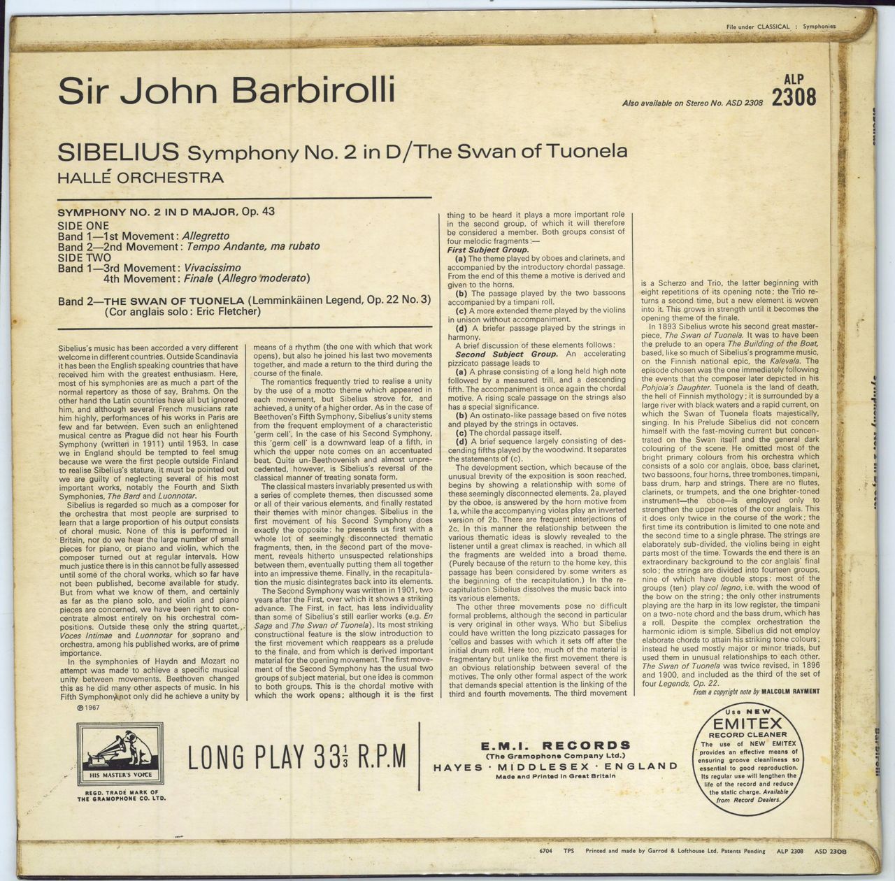 Jean Sibelius Symphony No. 2 In D / The Swan Of Tuonela - 1st UK vinyl LP album (LP record)