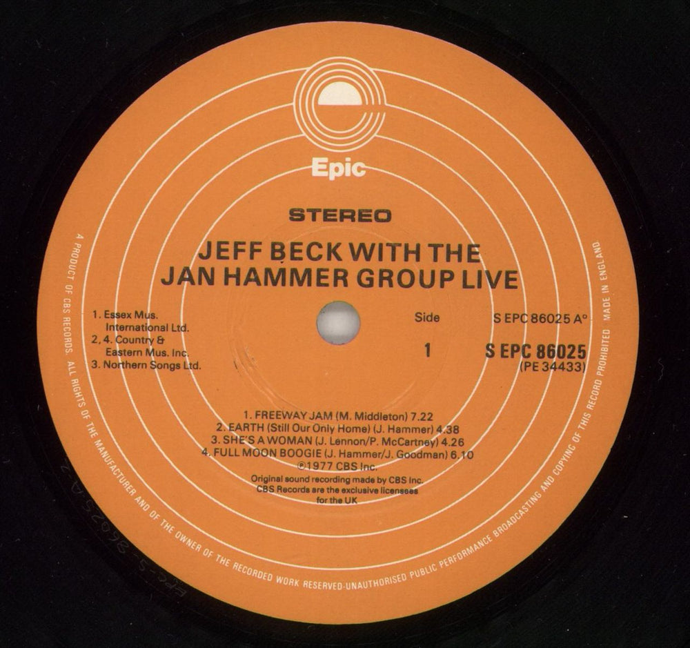 Jeff Beck Live UK vinyl LP album (LP record) BEKLPLI621486