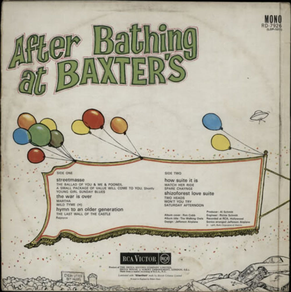 Jefferson Airplane After Bathing At Baxter's - 2nd - VG+ UK vinyl LP album (LP record) JEFLPAF590035