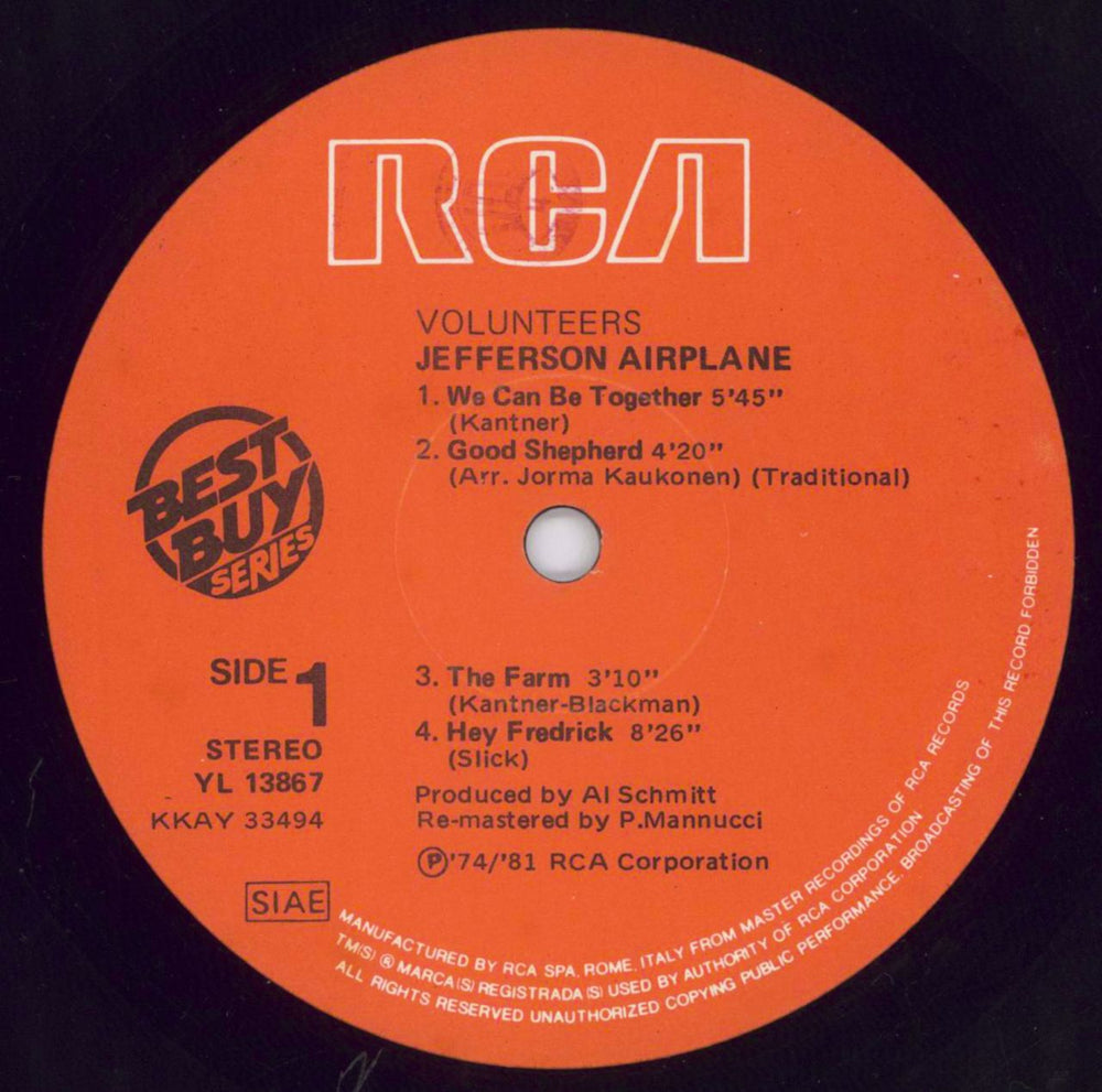 Jefferson Airplane Volunteers Italian Vinyl LP — RareVinyl.com