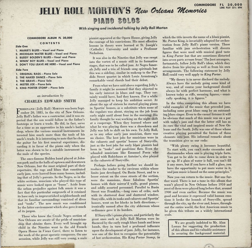 Jelly Roll Morton New Orleans Memories US vinyl LP album (LP record)