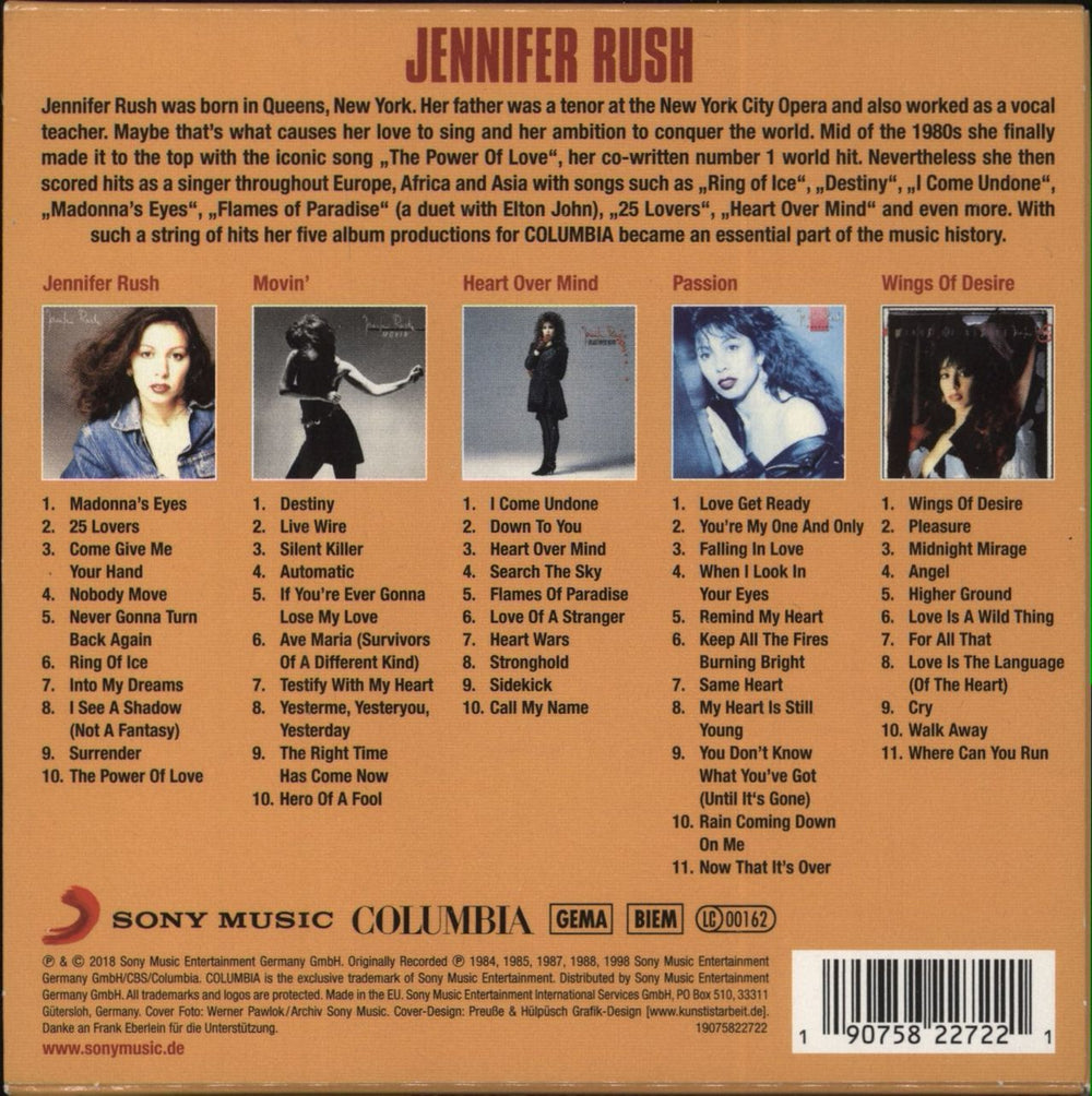 Jennifer Rush Original Album Classics German 5-CD album set 190758227221