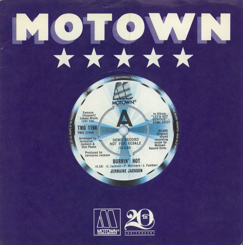 Jermaine Jackson Burnin' Hot - 'A' label UK 7" vinyl single (7 inch record / 45) TMG1194