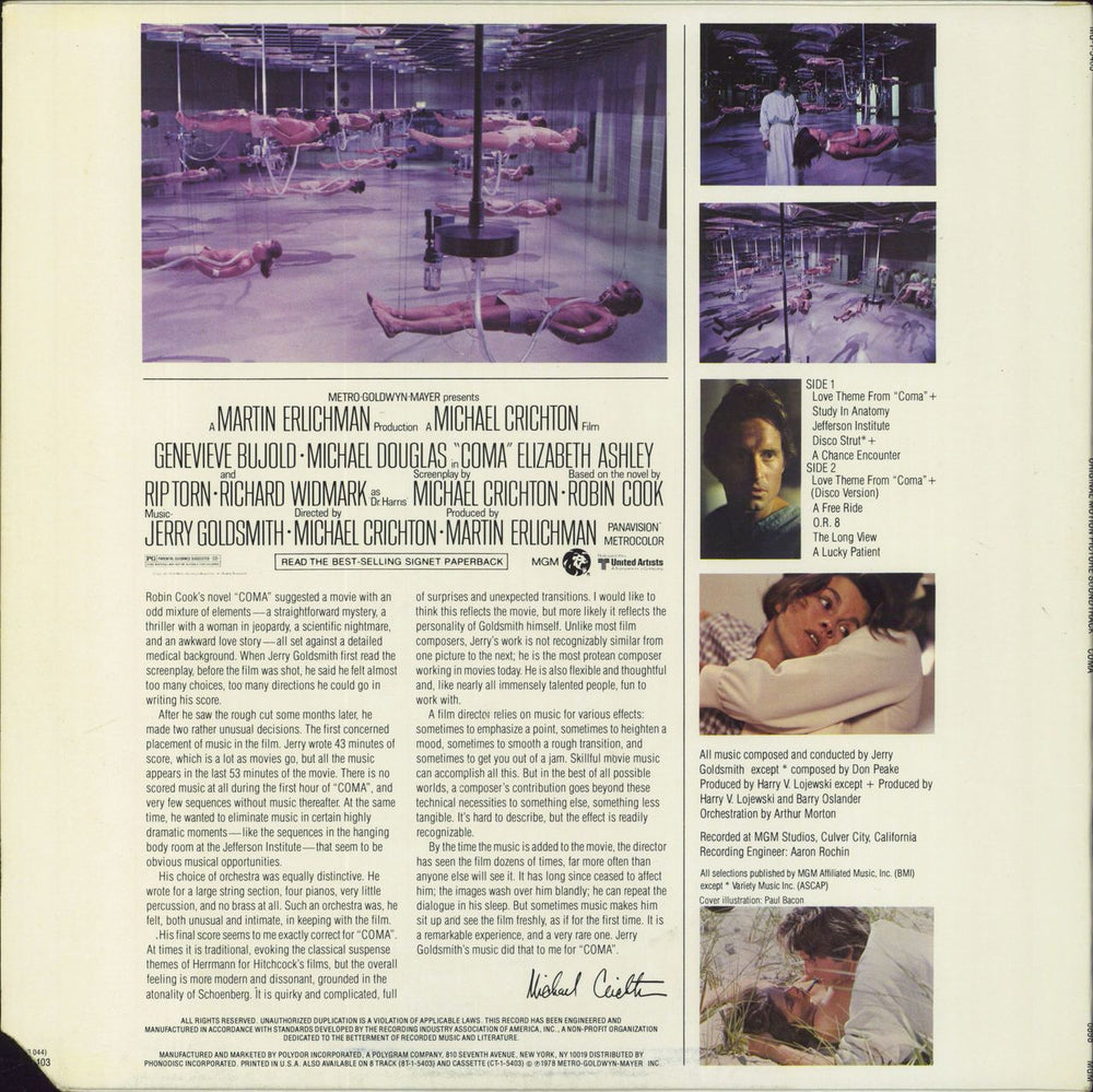 Jerry Goldsmith Coma OST US vinyl LP album (LP record)