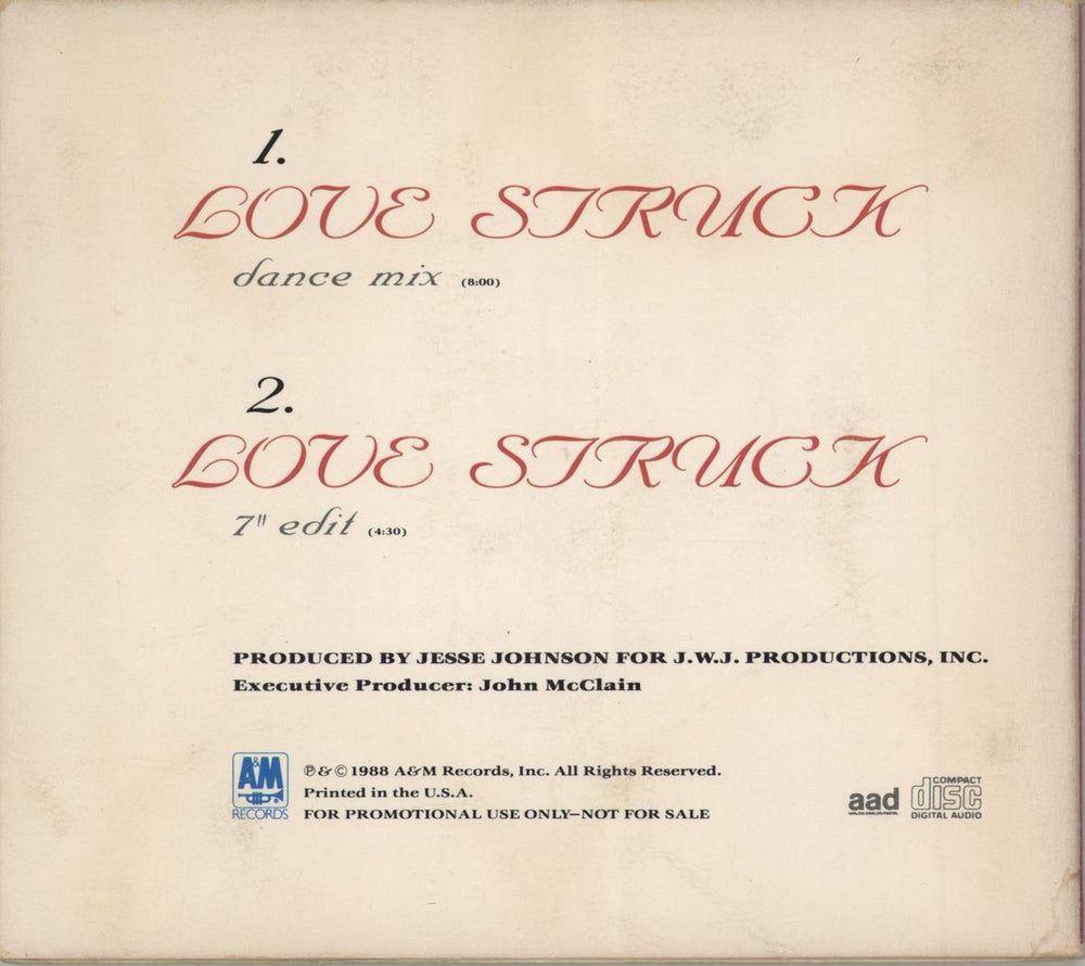 Jesse Johnson Love Struck US CD single (CD5 / 5")