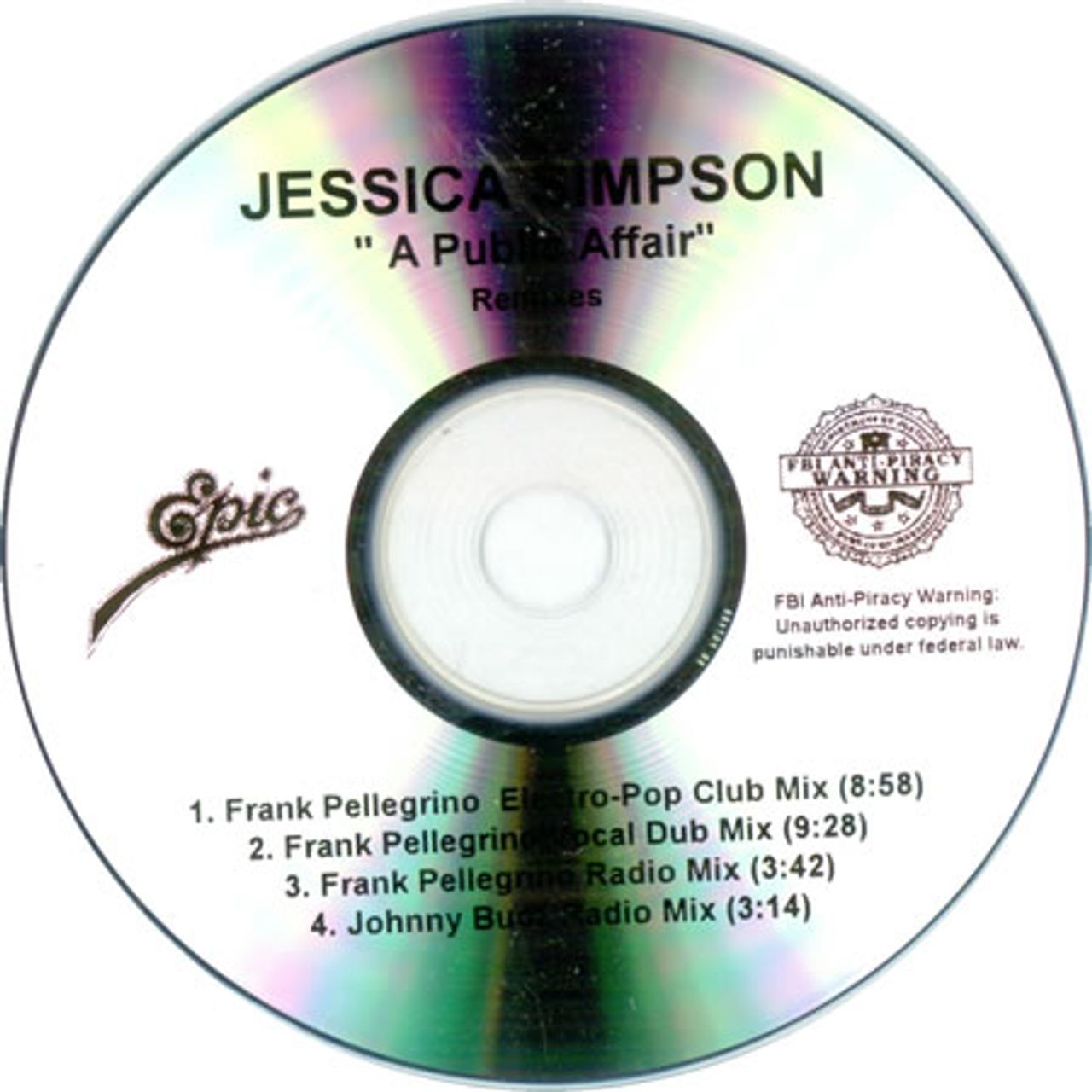 Jessica Simpson A Public Affair US Promo CD-R acetate CD-R ACETATE