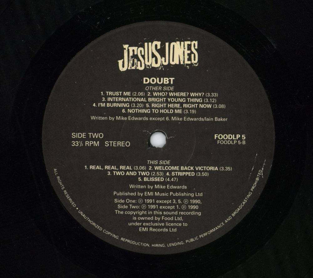 Jesus Jones Doubt - Open Shrink UK vinyl LP album (LP record) 077779571611