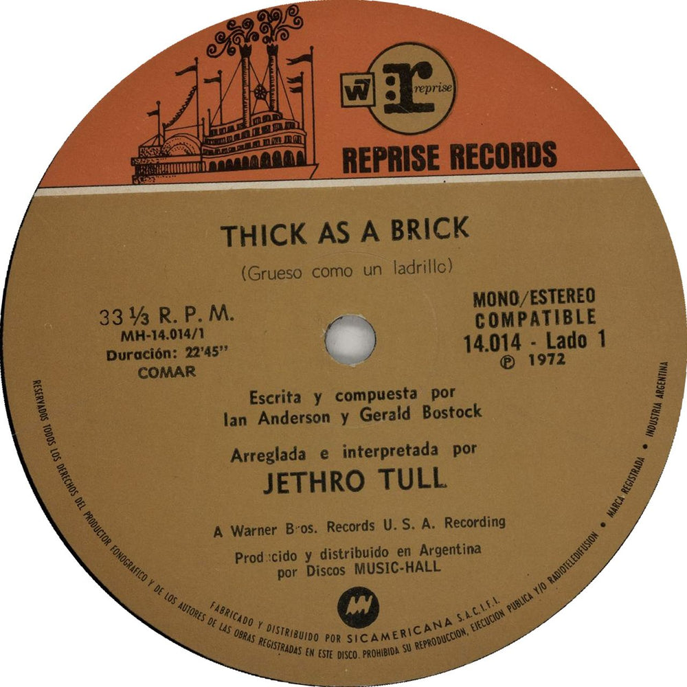 Jethro Tull Thick As A Brick (Grueso Como Un Ladrillo) Argentinean vinyl LP album (LP record)