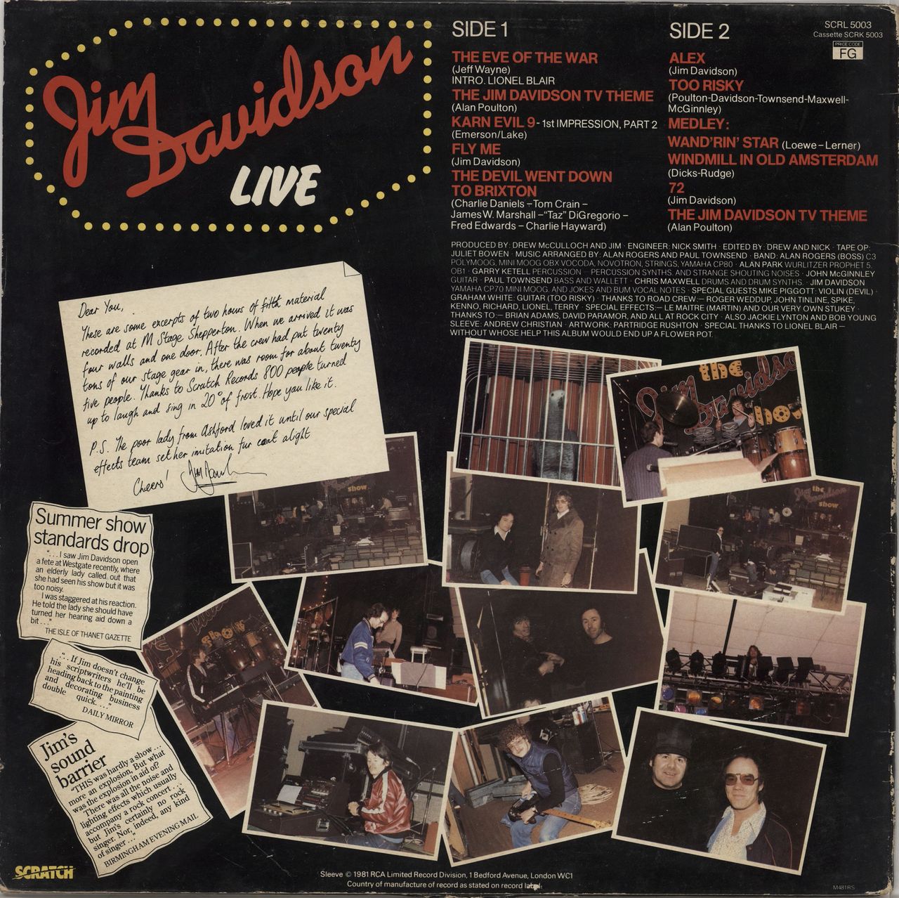 Jim Davidson Too Risky UK vinyl LP album (LP record)