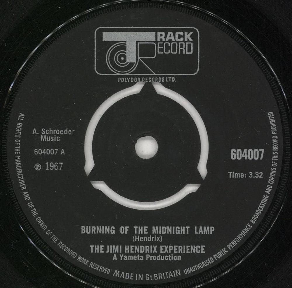 Jimi Hendrix Burning Of The Midnight Lamp - 3pr UK 7" vinyl single (7 inch record / 45) 604007