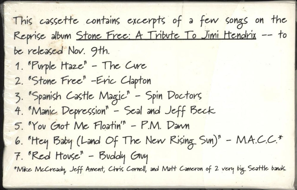Jimi Hendrix Excerpts From Stone Free: A Tribute To Jimi Hendrix US Promo cassette single 2/4-45438
