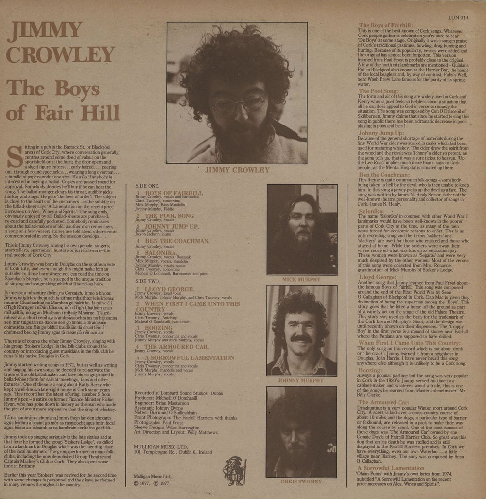 Jimmy Crowley The Boys Of Fair Hill Irish vinyl LP album (LP record)
