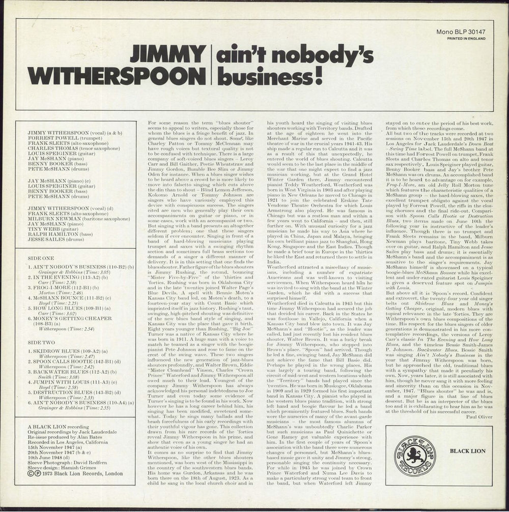 Jimmy Witherspoon Ain't Nobody's Business! Dutch vinyl LP album (LP record)