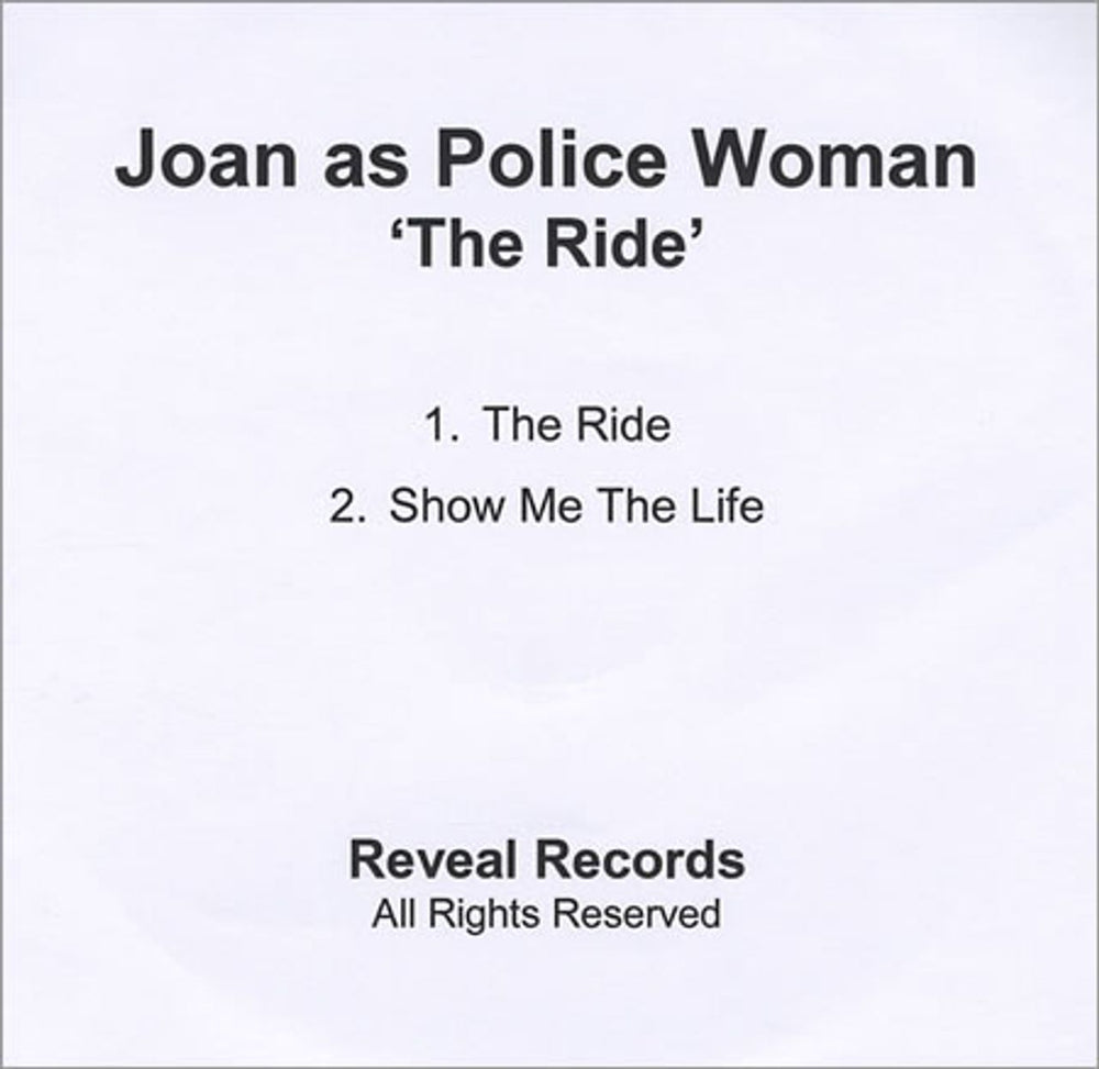 Joan As Police Woman The Ride UK Promo CD single (CD5 / 5") CD ACETATE
