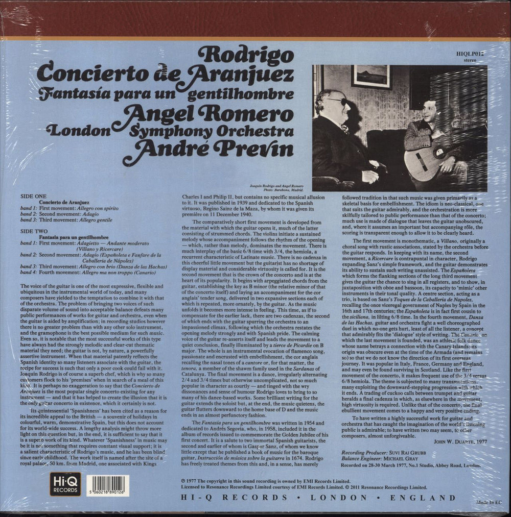 Joaquin Rodrigo Concierto De Aranjuez / Fantasia Para Un Gentilhombre UK vinyl LP album (LP record) 5060218890126