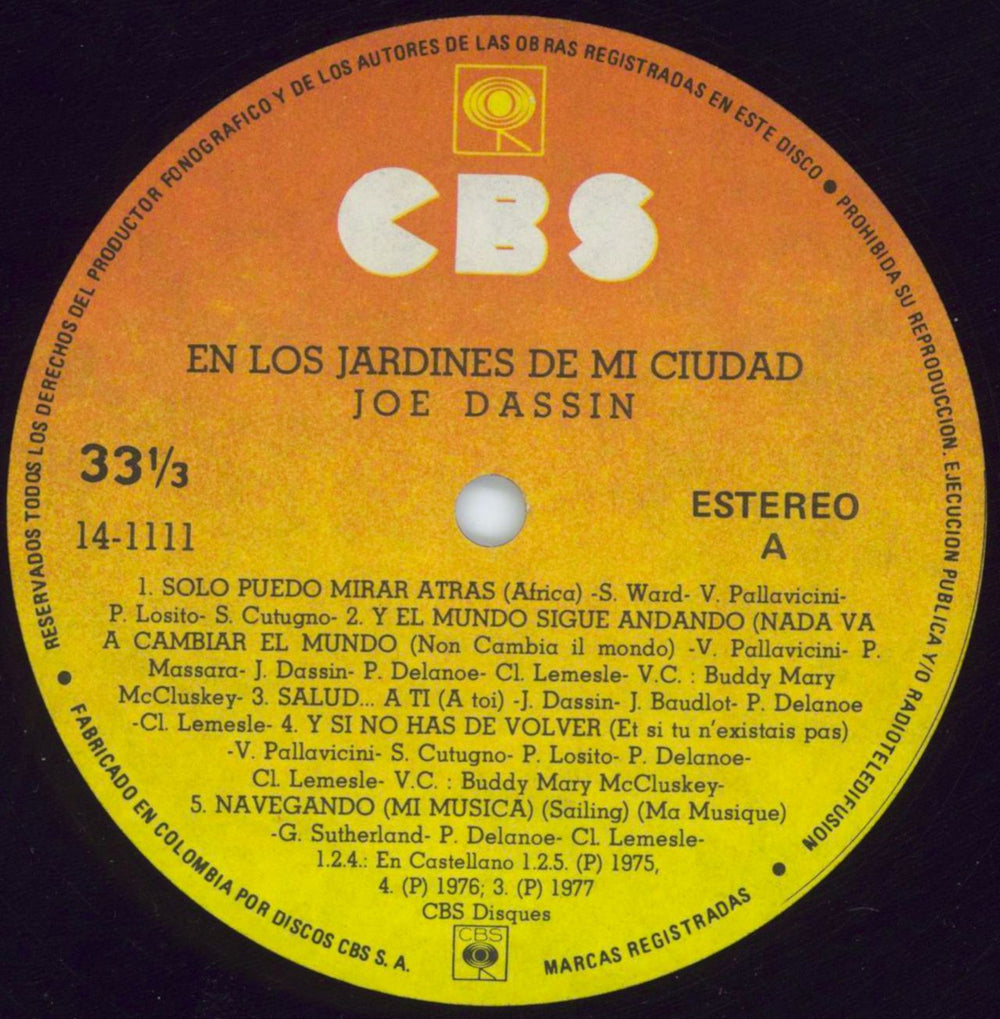 Joe Dassin En Los Jardines De Mi Ciudad Colombian vinyl LP album (LP record) JSNLPEN809167