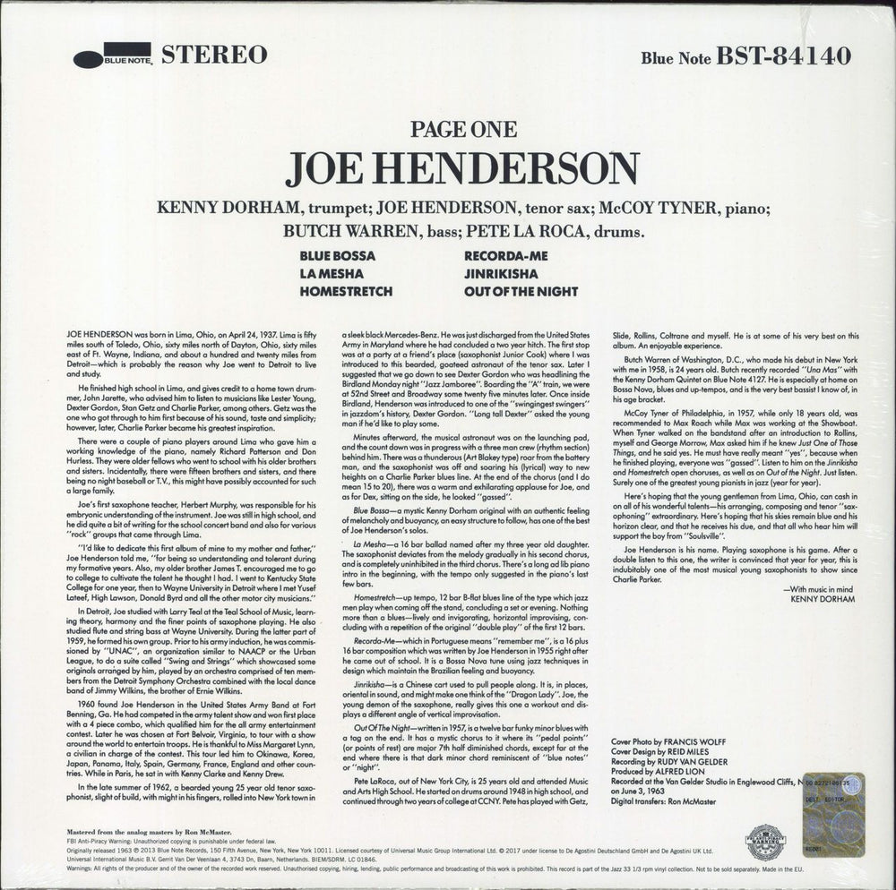 Joe Henderson Page One - 180gm Vinyl - Sealed + Booklet UK vinyl LP album (LP record)