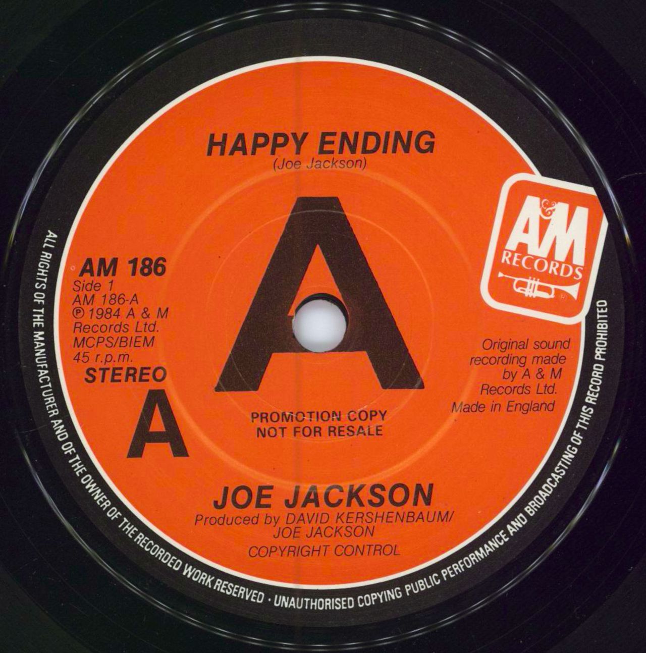 Joe Jackson Happy Ending - 'A' label + Picture Sleeve UK Promo 7" vinyl single (7 inch record / 45) JOJ07HA786716