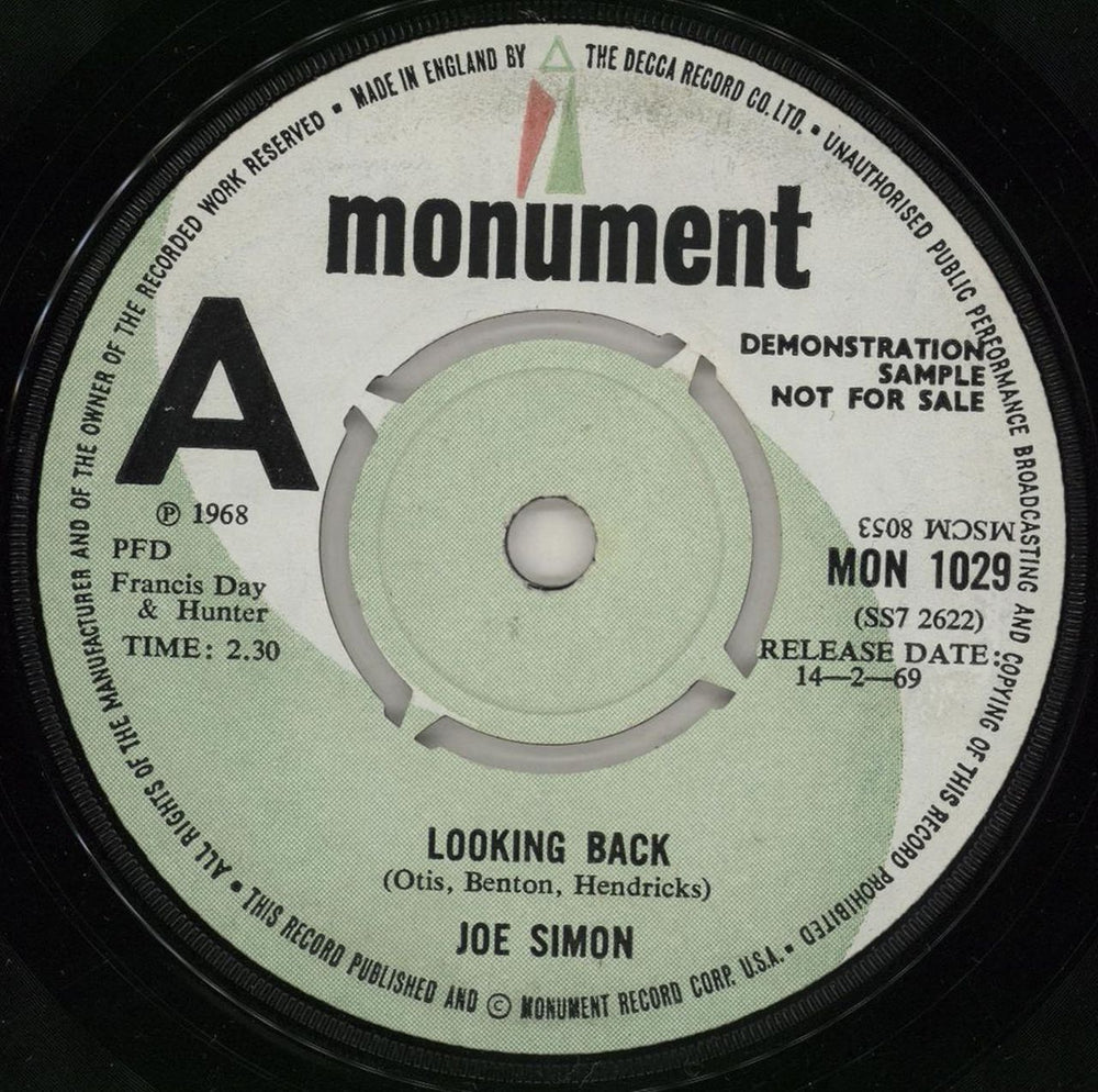 Joe Simon Looking Back - 'A' Label UK Promo 7" vinyl single (7 inch record / 45) MON1029