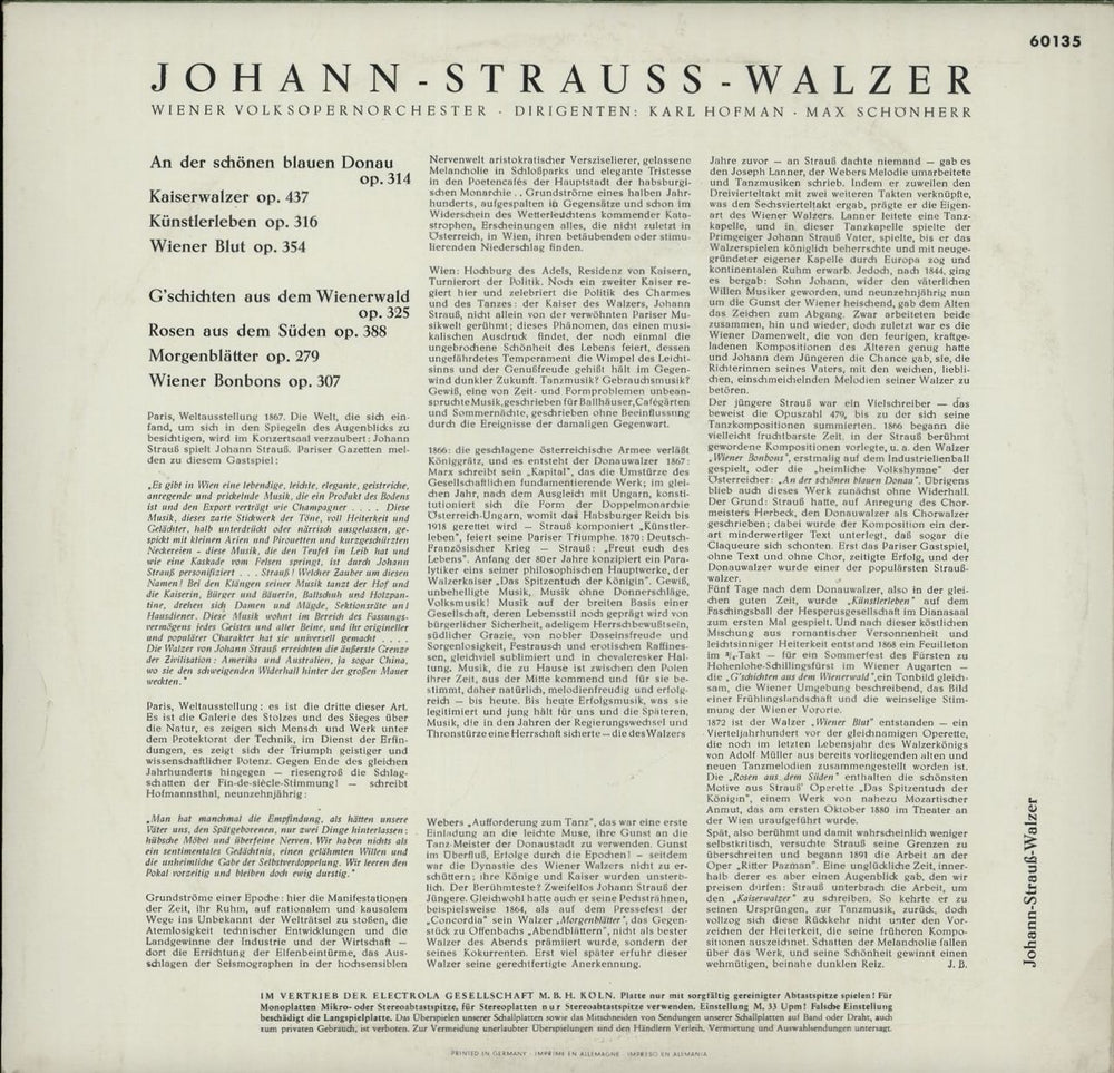 Johann Strauss II (1825-1899) Johann-Strauss-Walzer German 10" vinyl single (10 inch record) J8I10JO653551