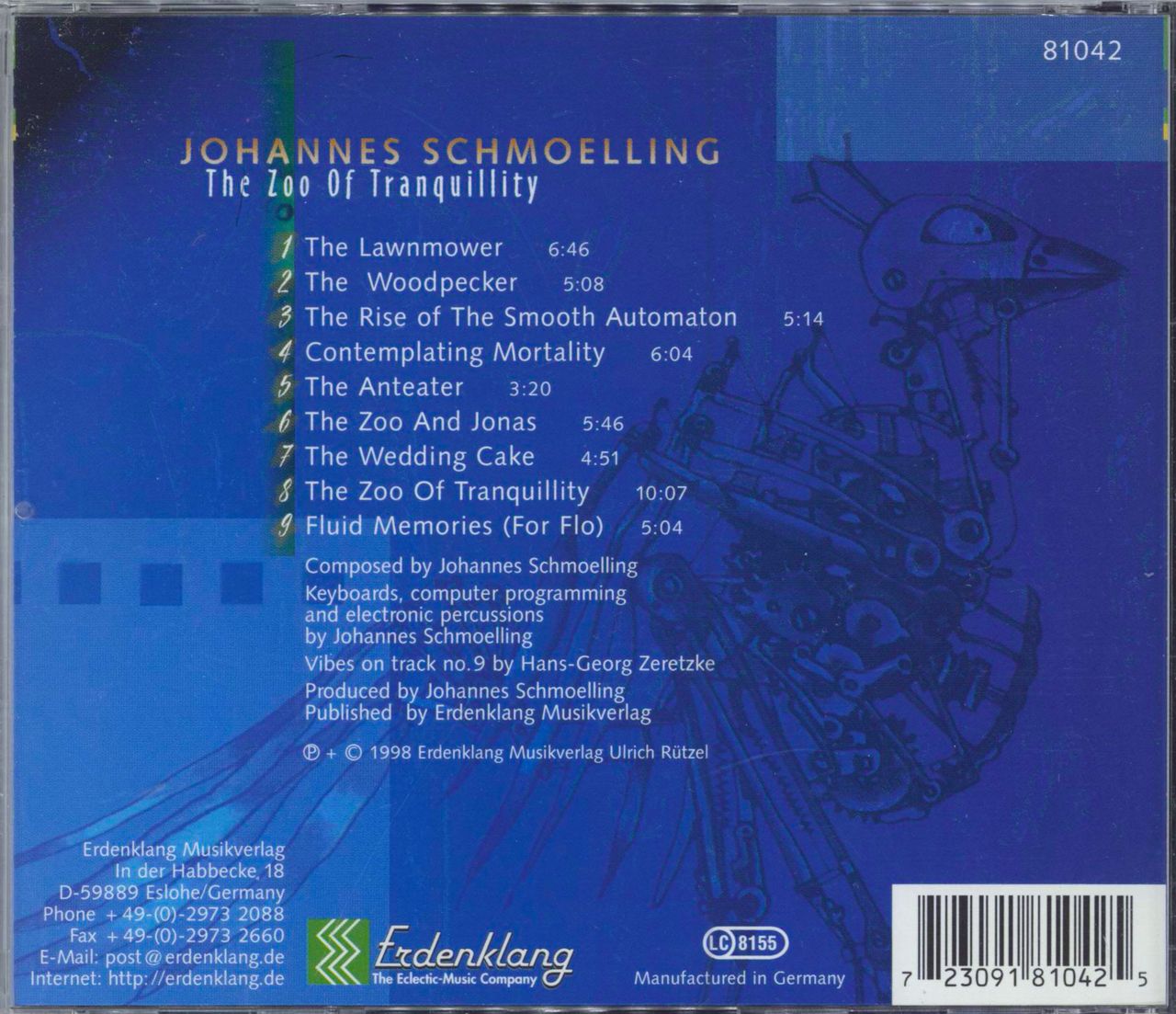 Johannes Schmoelling The Zoo Of Tranquillity German CD album (CDLP) 723091810425