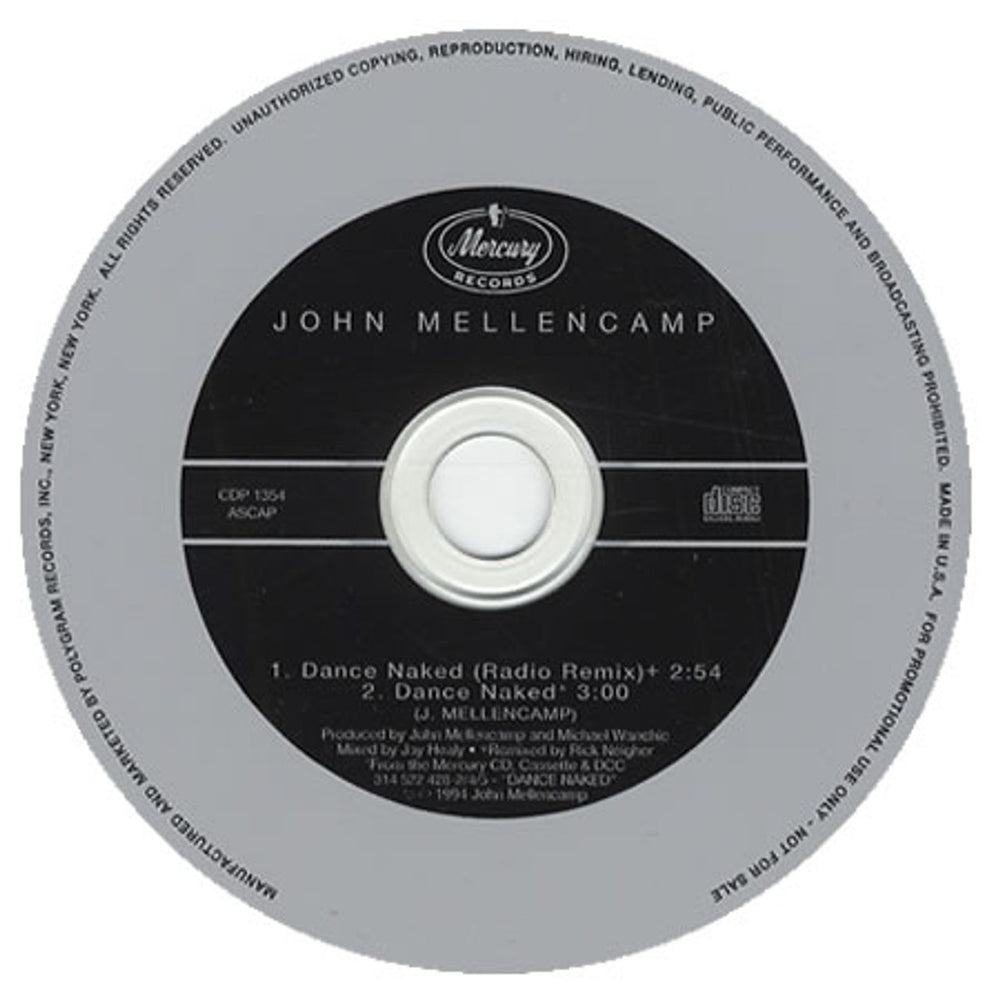 John Cougar Mellencamp Dance Naked - 2-track US Promo CD single (CD5 / 5") CDP1354